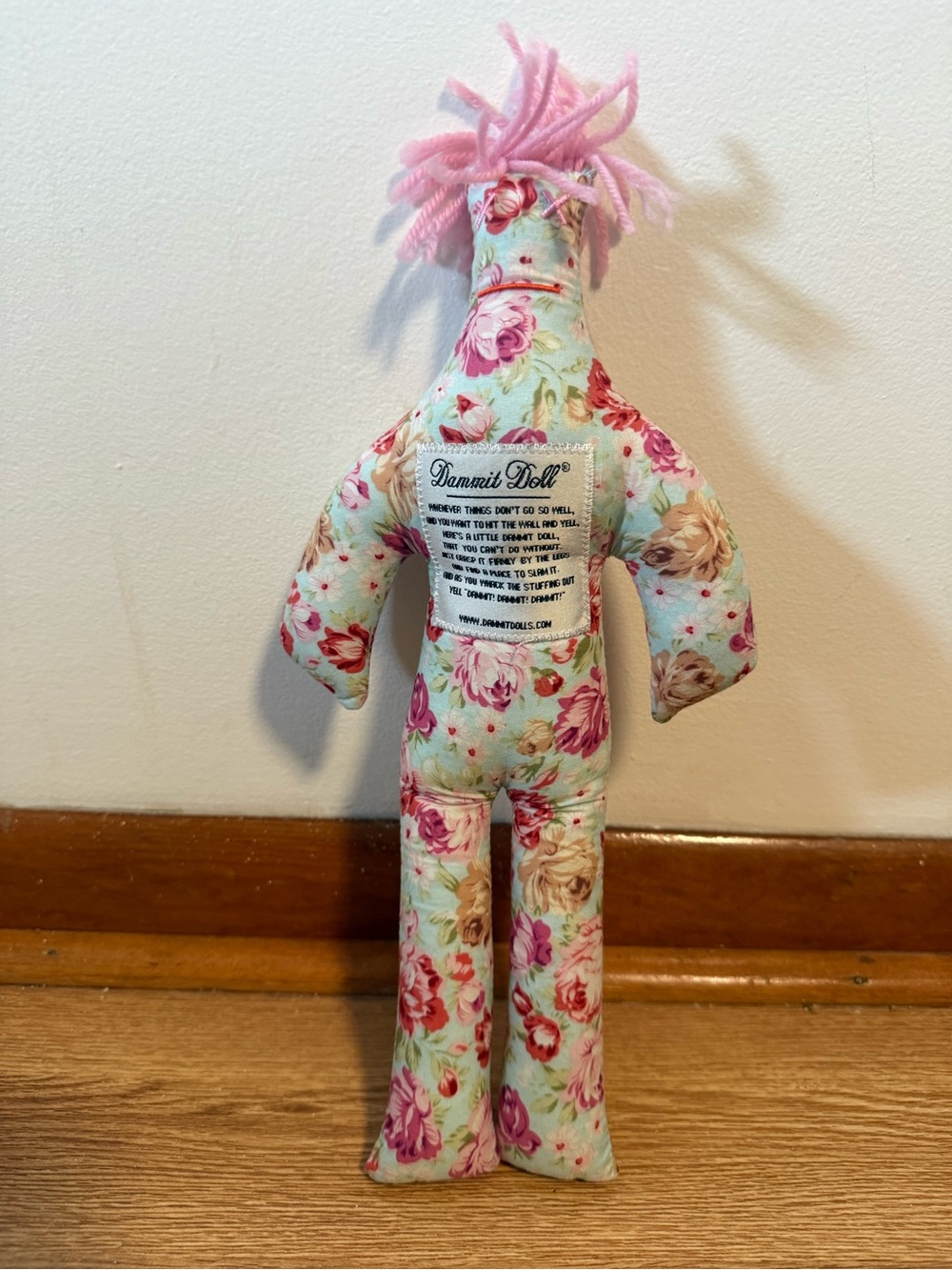 Original Dammit Doll Blue with Floral Print Yellow Pink Roses 12-inch Cloth Doll